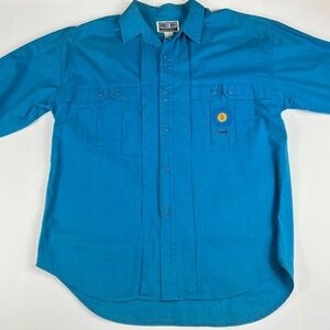 Vintage Bugle Boy Men's Button Up 1990s Teal Size Large Hiking Outdoor Shirt